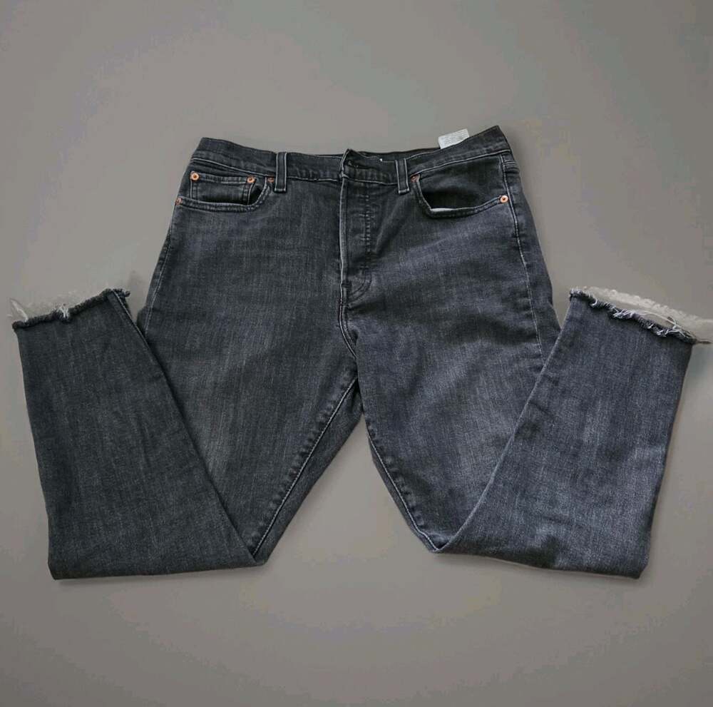 Levi's Wedgie Skinny Jeans 32/14R Charcoal Grey Raven's Wing Button Fly Raw Hem
